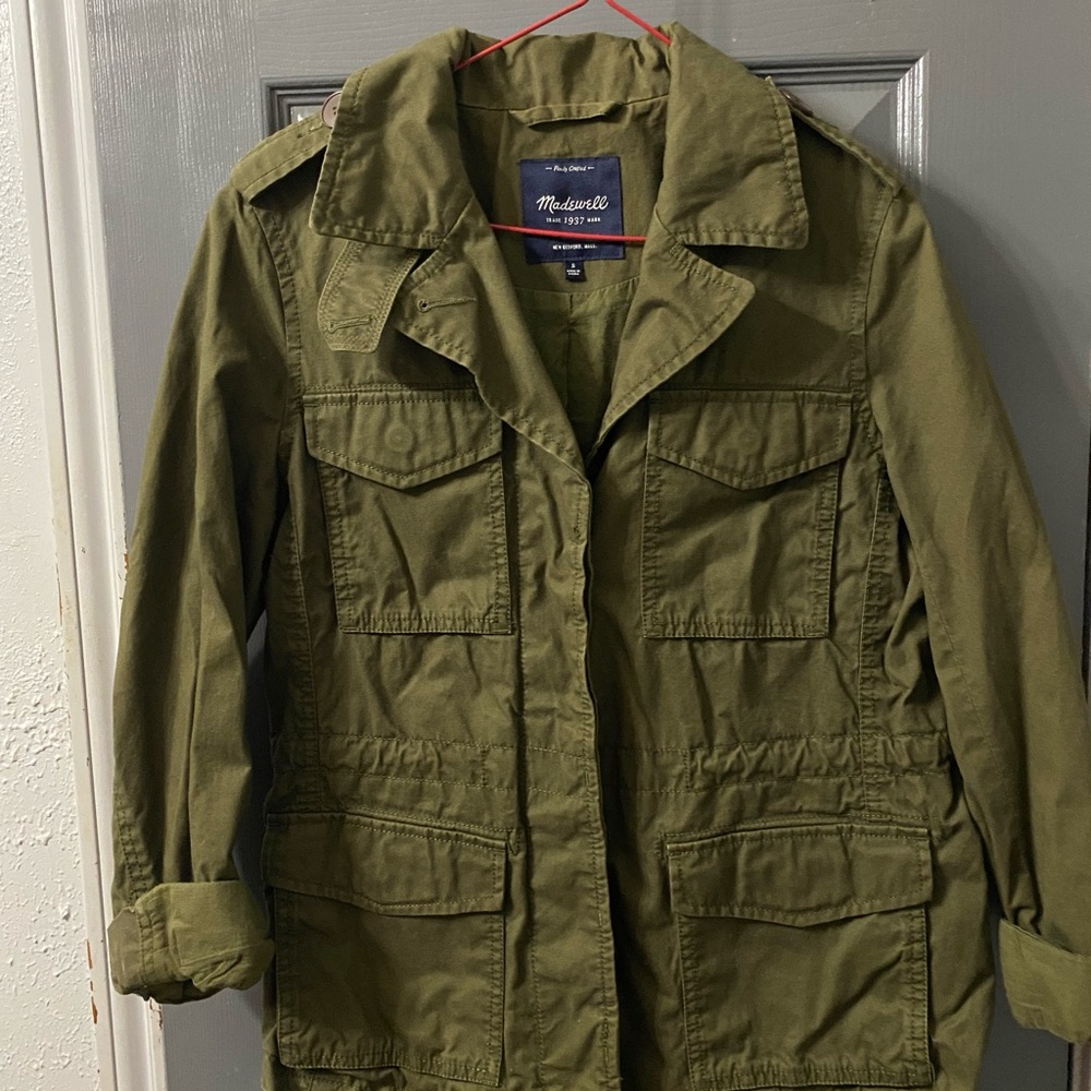 Madewell Womens Olive Army Green Zip Up Passage Utility Cargo Jacket Sz s